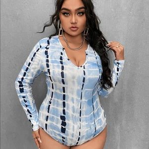 Blue and white bodysuit